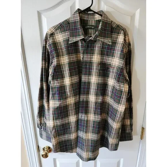 Orvis Men's XL Green Blue Plaid Button Down Long Sleeve Shirt NWOT Cotton Twill - Picture 4 of 7
